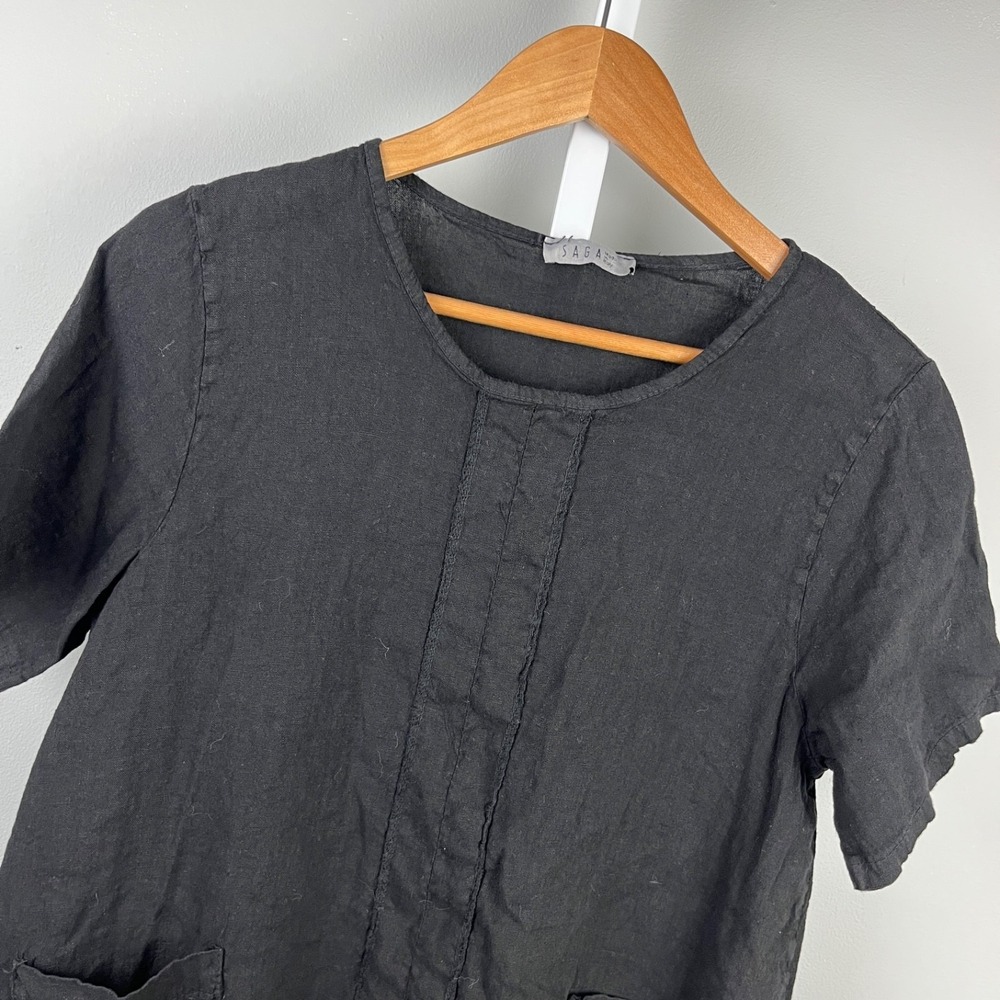 SAGA Italy Black‎ Linen Tunic Top Womens S/M? Lagenlook Minimalist Coastal